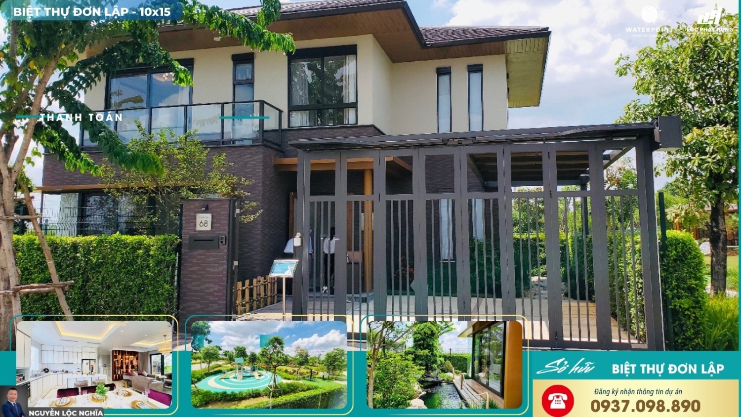 Nhà mẫu biệt thự đơn lập dự án WaterPoint Bến Lức Diện tích 15x15