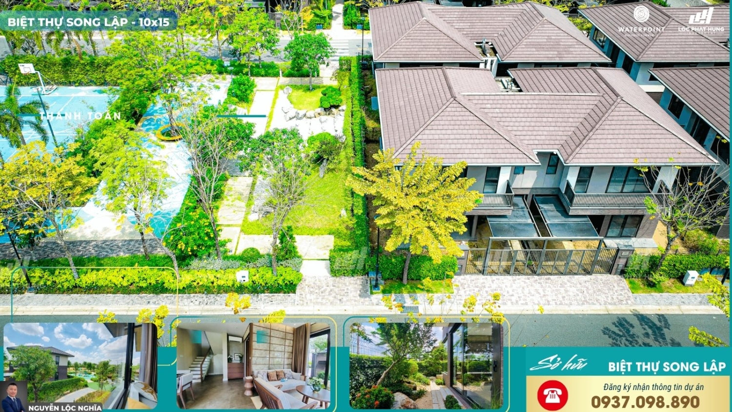 Nhà mẫu biệt thự song lập dự án WaterPoint Bến Lức Diện tích 10x15