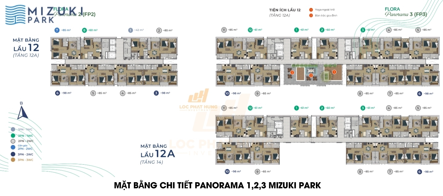 Mặt bằng tầng 12A, 14 Block Panorama 2,3 dự án Mizuki Park Bình Chánh
