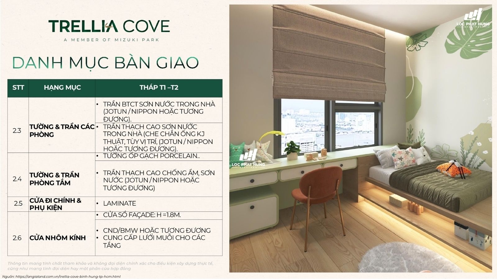 Danh mục bàn giao dự án Trellia Cove (dự kiến)