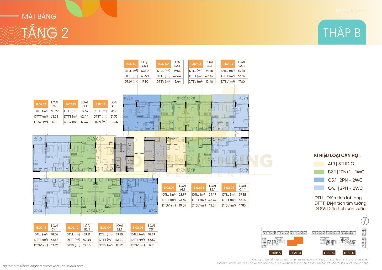 Mặt Bằng Tháp B (17 Tầng) Solaria Rise Waterpoint | Layout Chi Tiết