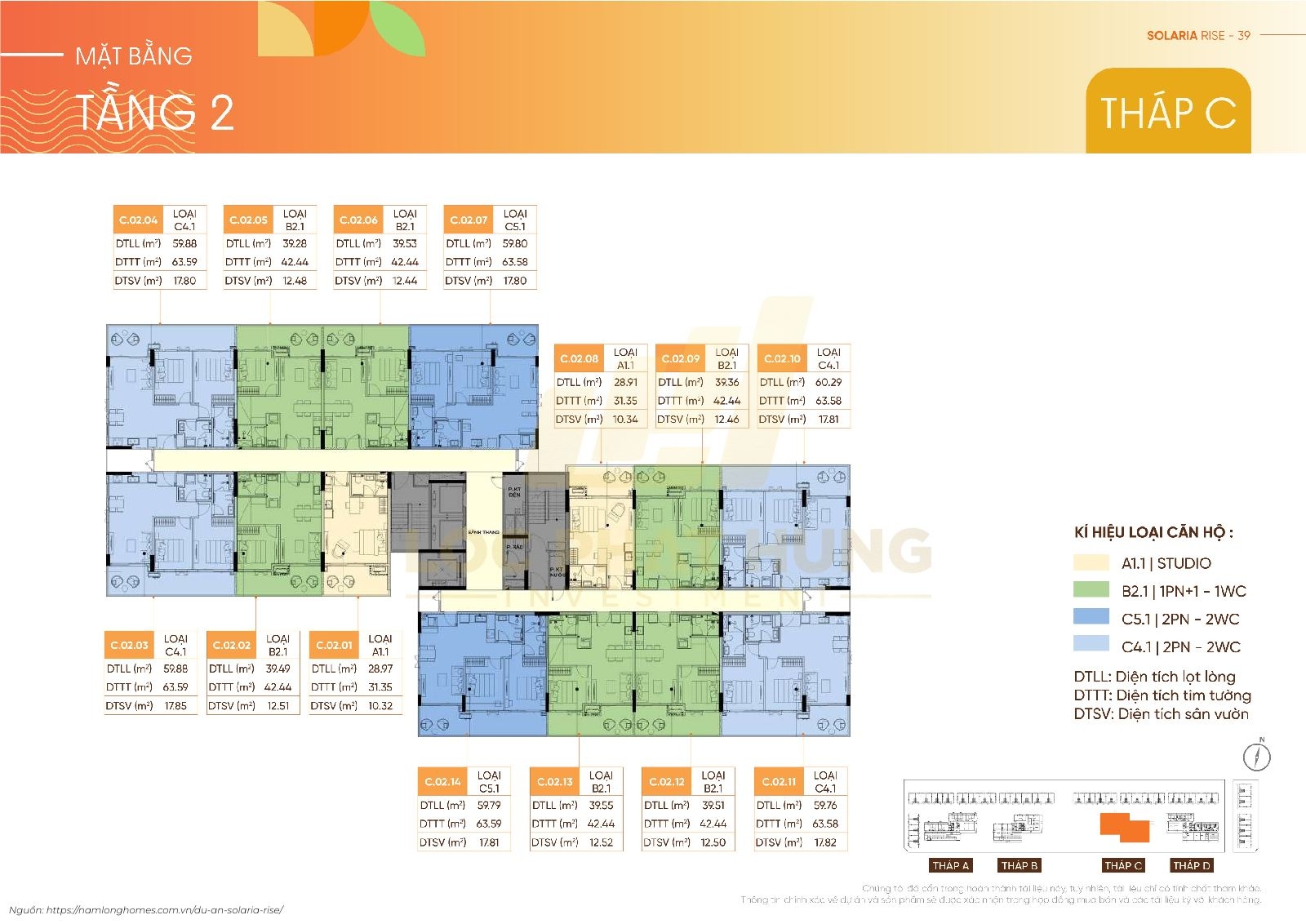 Mặt Bằng Tháp C (14 Tầng) Solaria Rise Waterpoint | Layout Chi Tiết