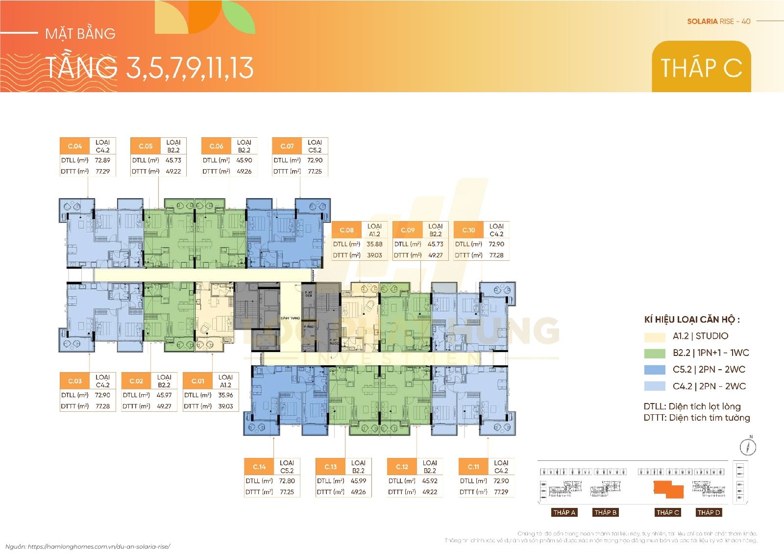 Mặt Bằng Tháp C (14 Tầng) Solaria Rise Waterpoint | Layout Chi Tiết