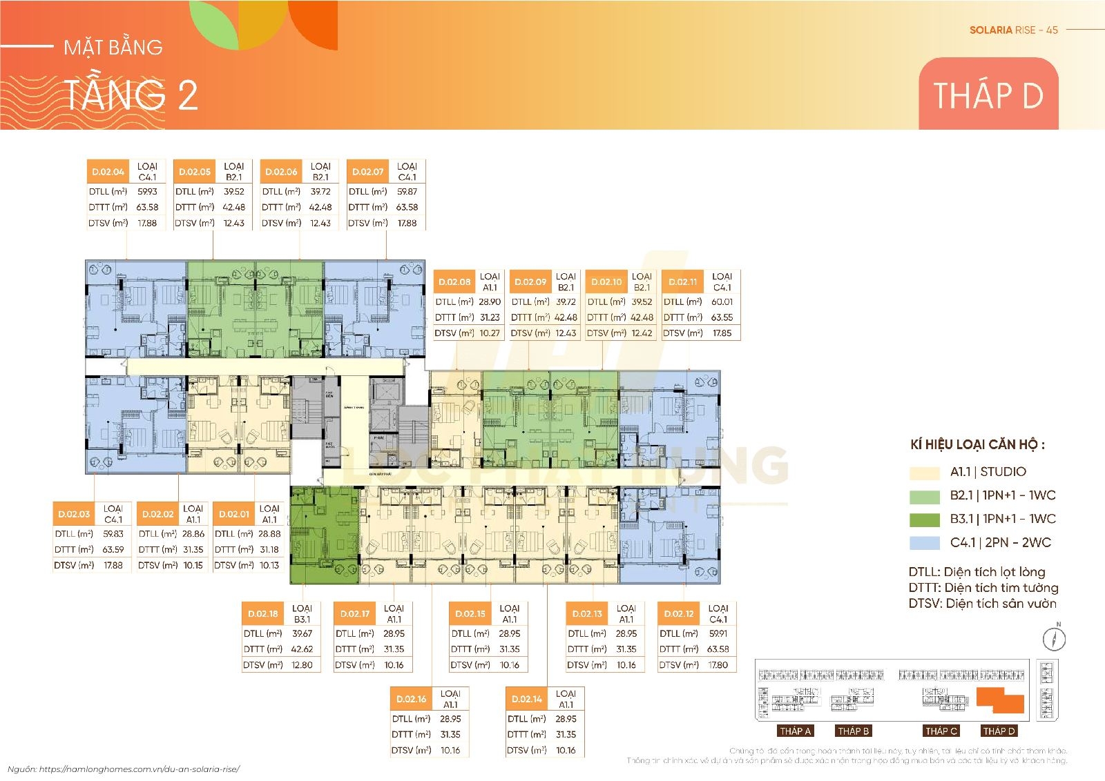 Mặt Bằng Tháp D (8 Tầng) Solaria Rise Waterpoint | Layout Chi Tiết