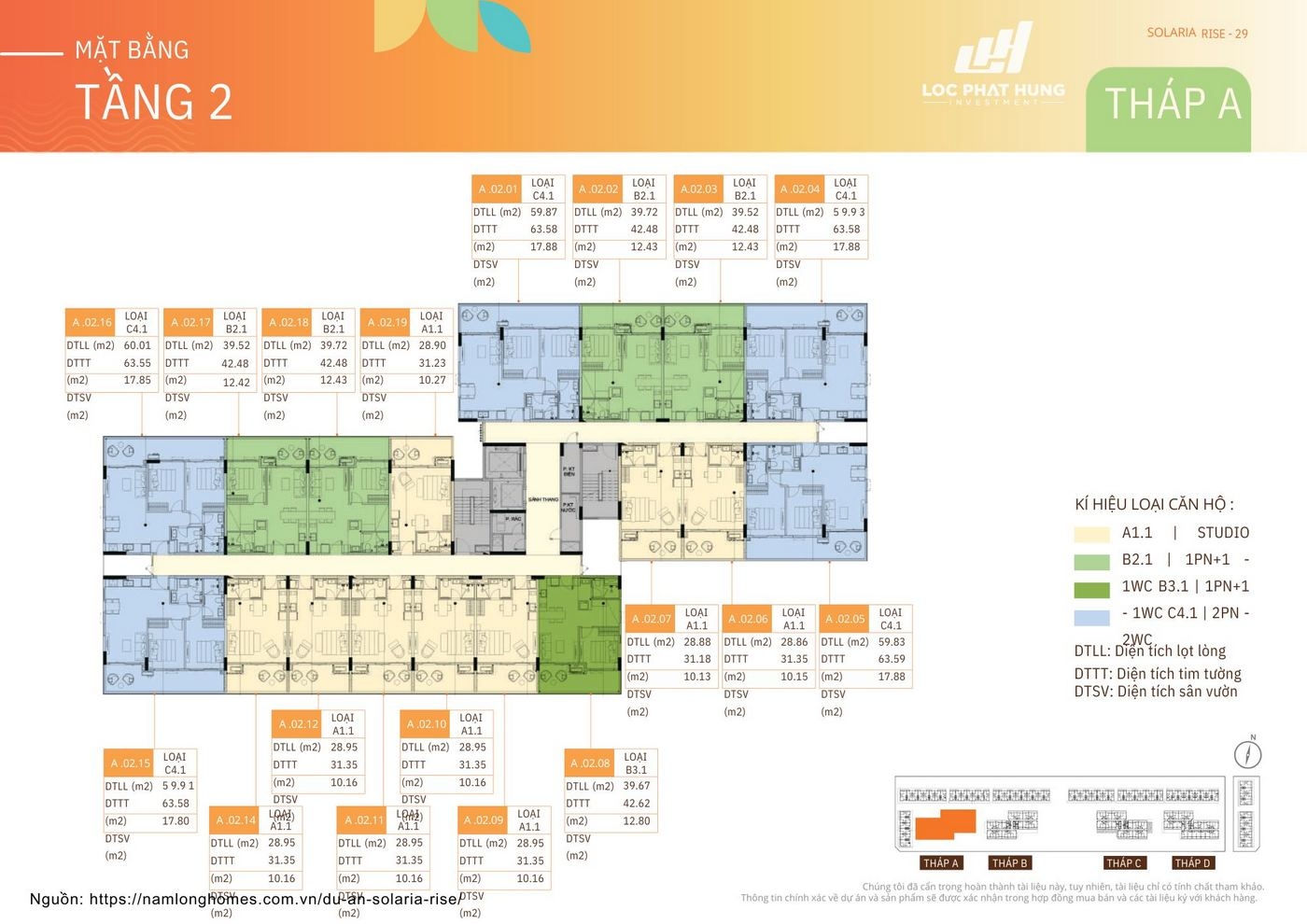 Mặt Bằng Tháp A Solaria Rise Waterpoint | Layout & Vị Trí Căn Hộ