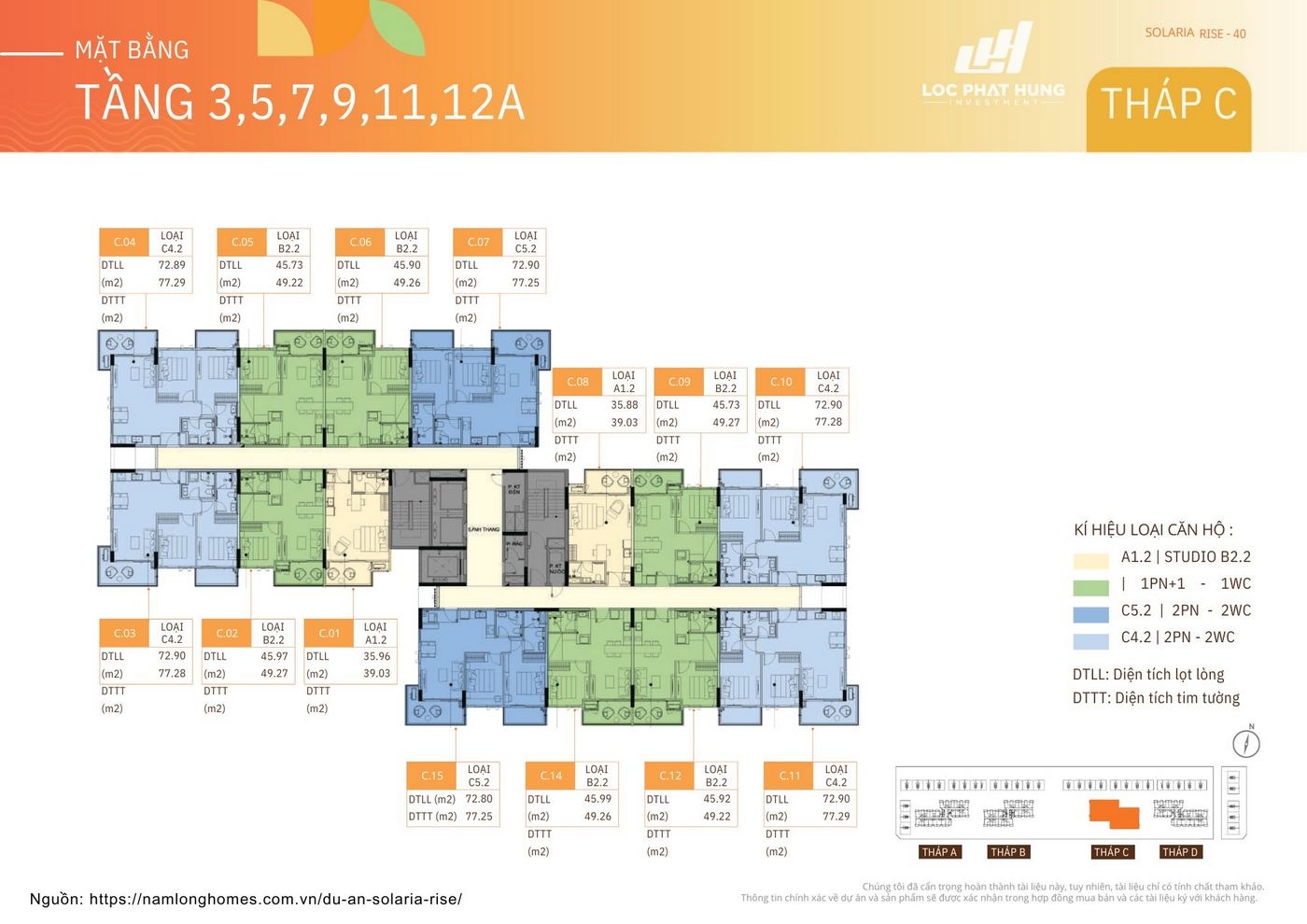 Mặt Bằng Tháp C Solaria Rise Waterpoint | Layout & Vị Trí Căn Hộ