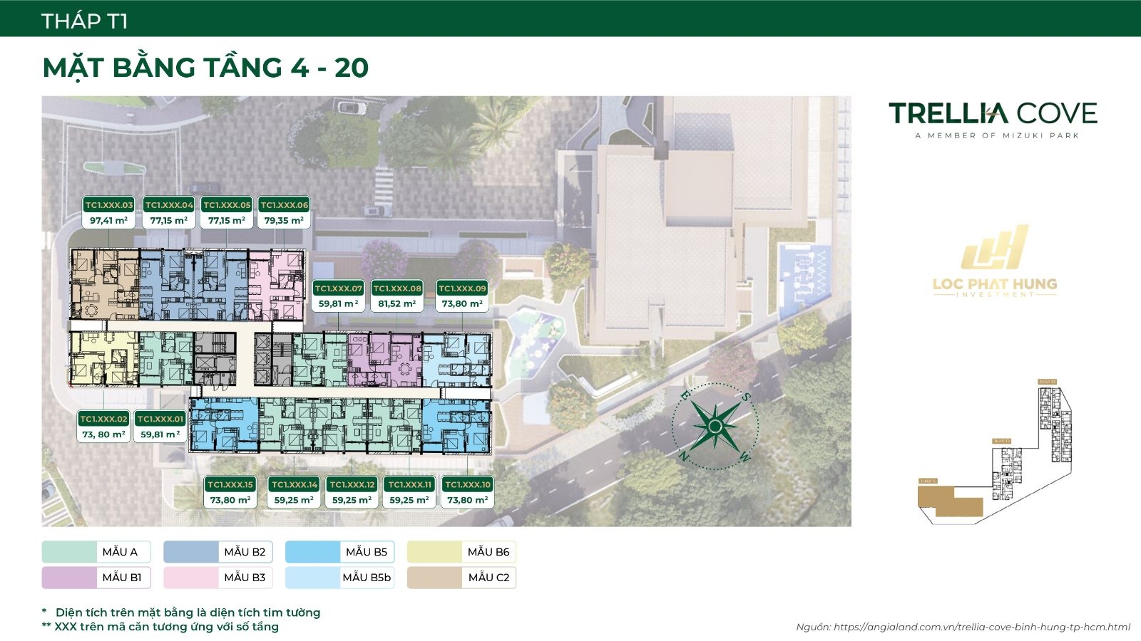 Mặt Bằng Chi Tiết Tháp T1 Dự Án Căn Hộ Trellia Cove Mizuki Park