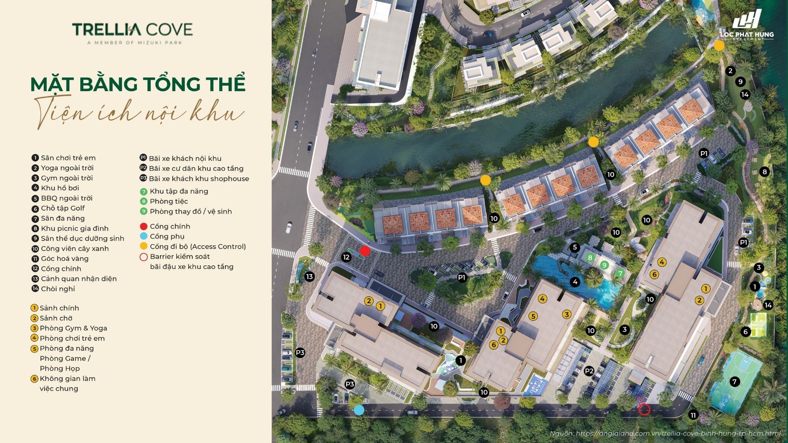 Mặt bằng tổng thể tiện ích nội khu dự án Trellia Cove - Mizuki Park