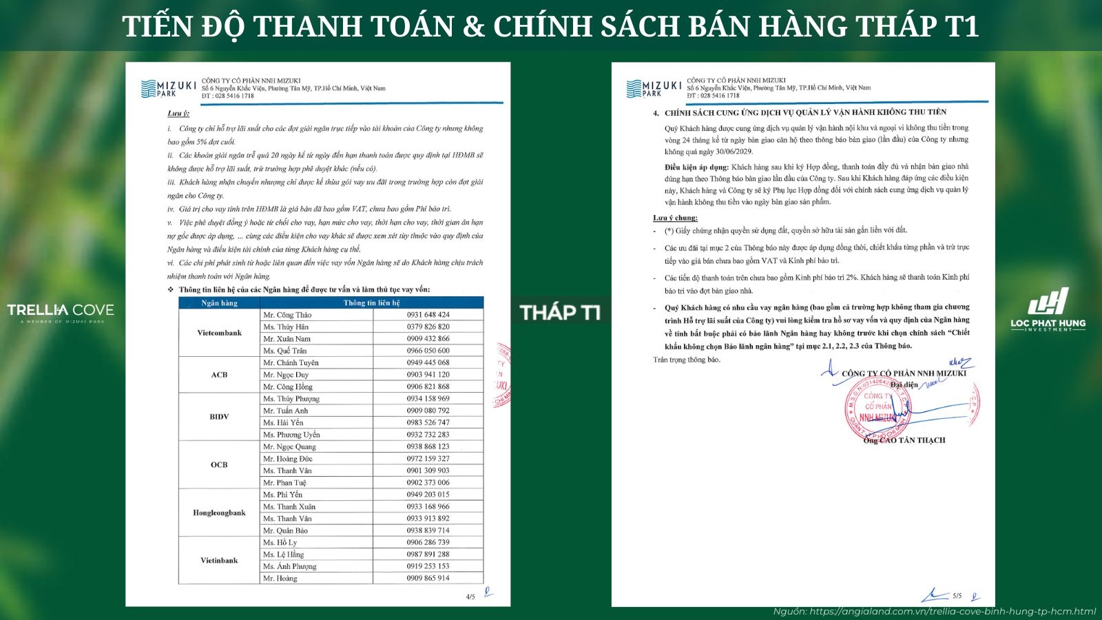 Tiến Độ Thanh Toán & Chính Sách Bán Hàng Tháp T1 Trellia Cove Mizuki Park | Nam Long Homes