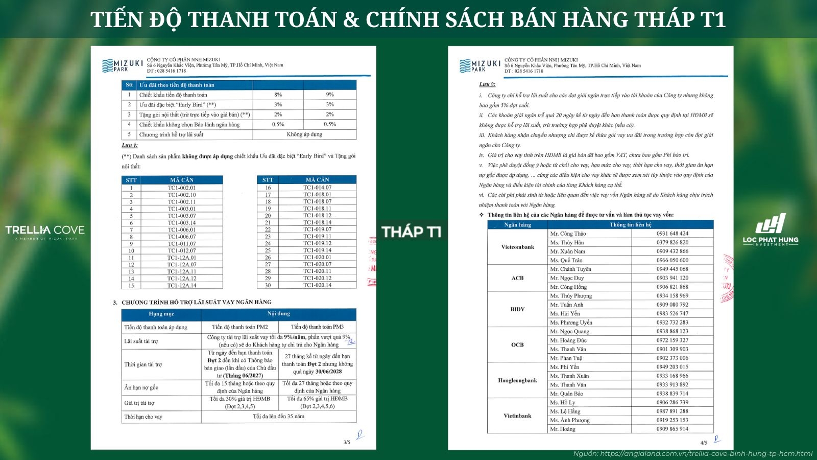 Tiến Độ Thanh Toán & Chính Sách Bán Hàng Tháp T1 Trellia Cove Mizuki Park | Nam Long Homes