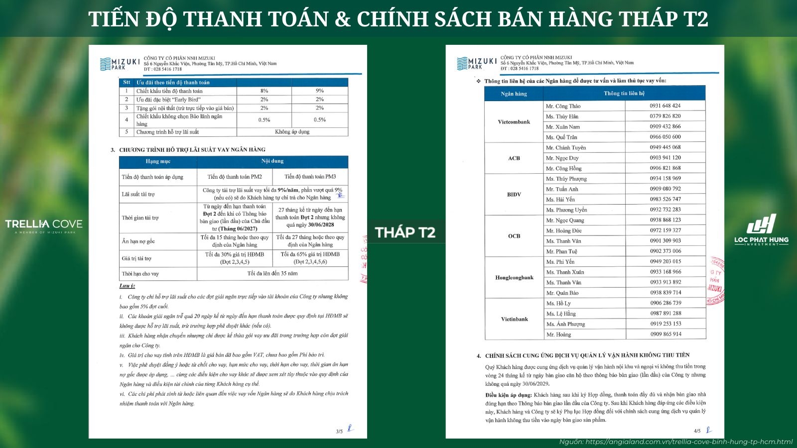 Tiến Độ Thanh Toán & Chính Sách Bán Hàng Tháp T2 Trellia Cove Mizuki Park | Nam Long Homes