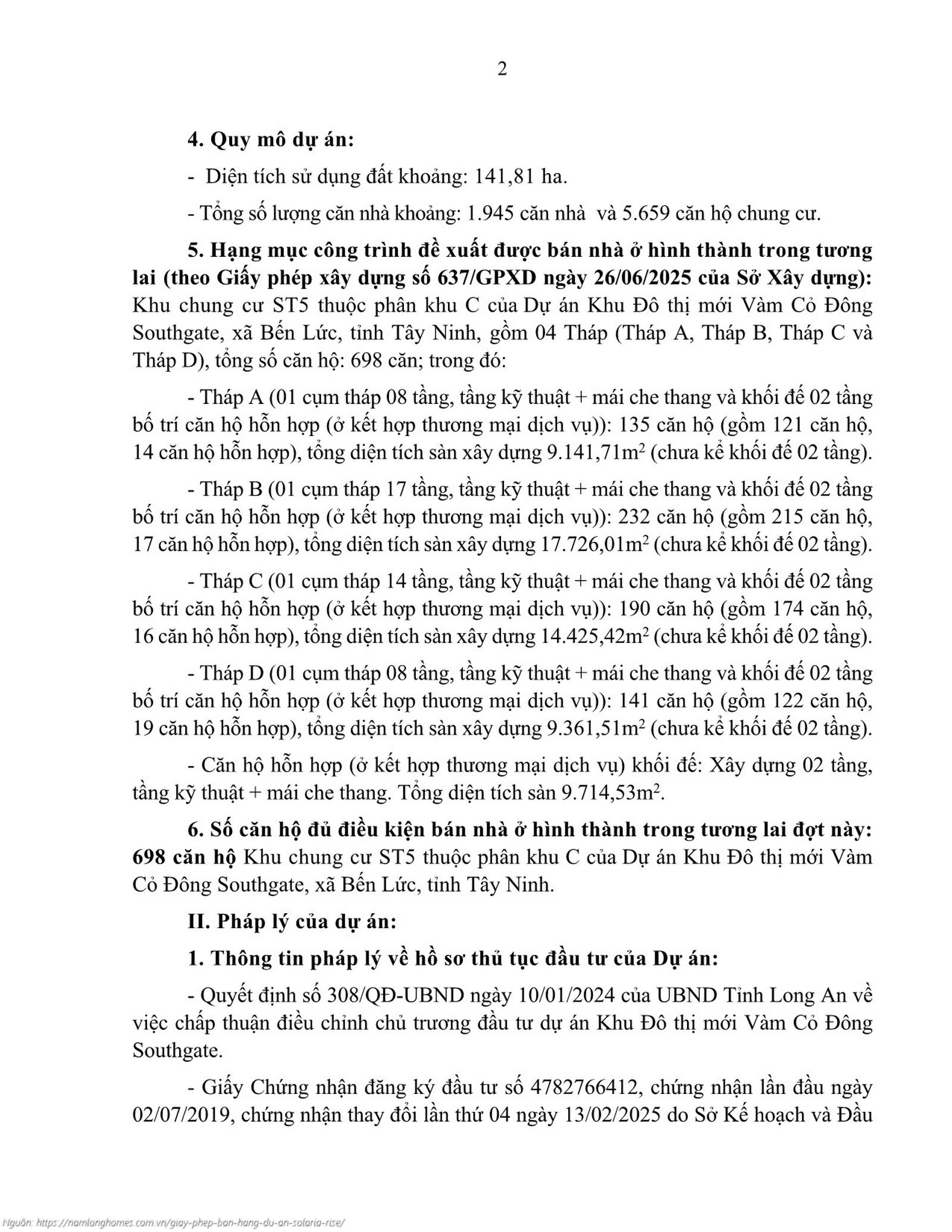 Giấy Phép Bán Hàng Dự án Căn Hộ Solaria Rise Waterpoint Bến Lức