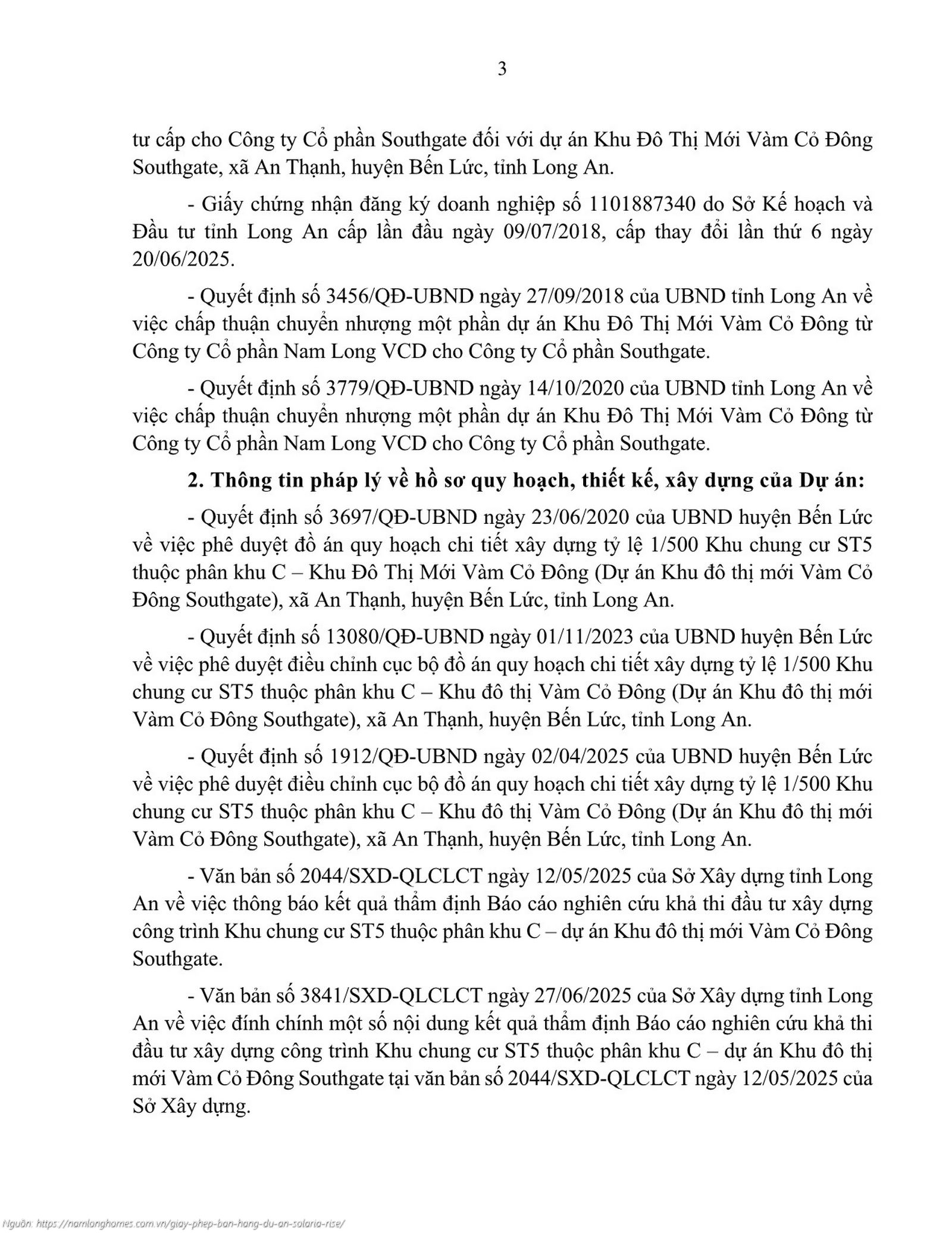 Giấy Phép Bán Hàng Dự án Căn Hộ Solaria Rise Waterpoint Bến Lức