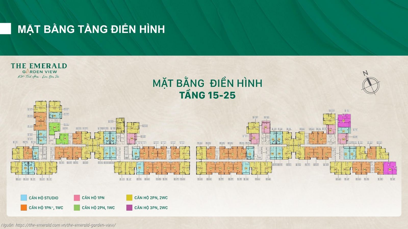Sơ đồ mặt bằng tầng điển hình 15-25 dự án The Emerald Garden View