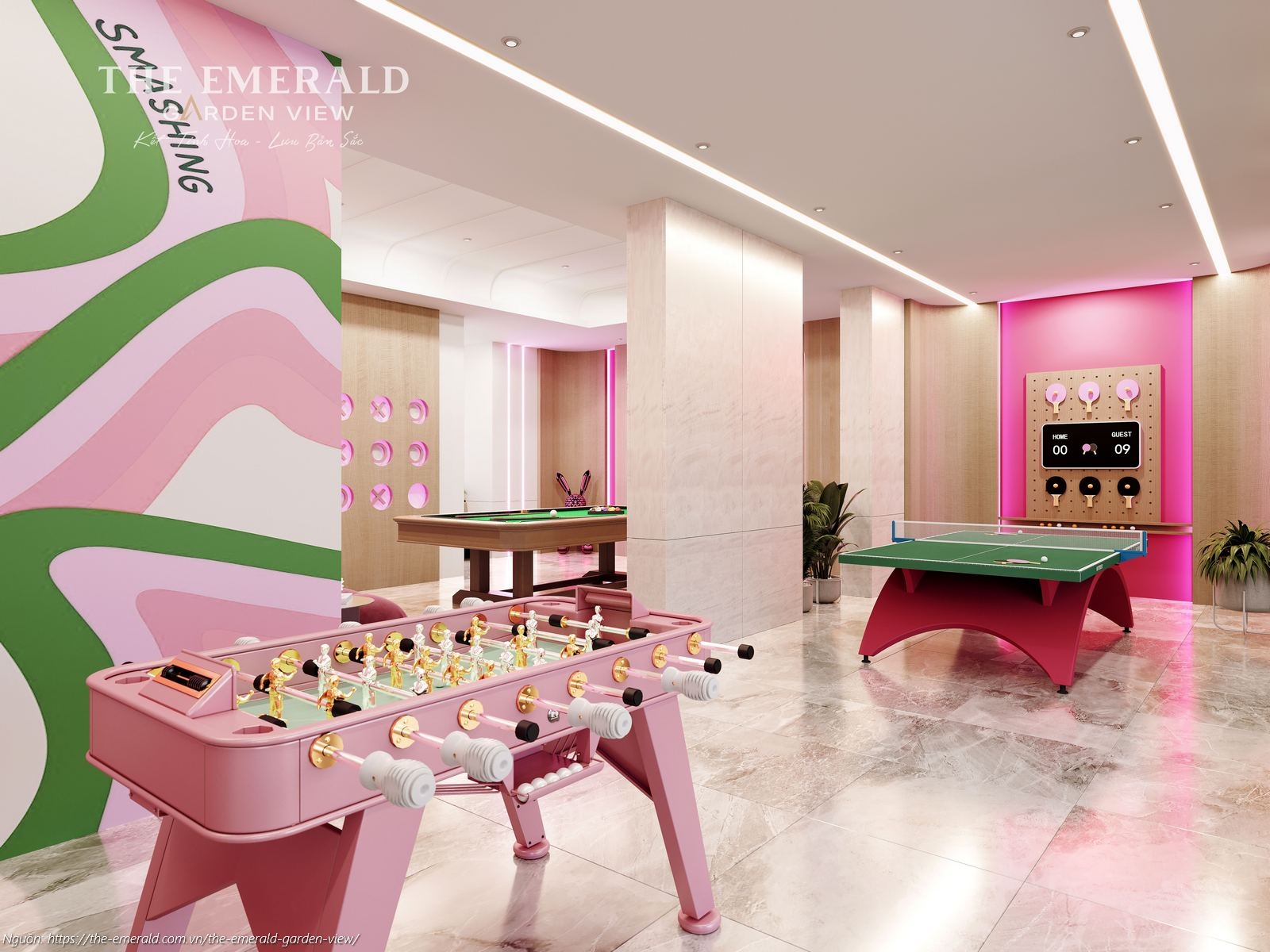 Phòng Game giải trí đa năng với bàn Billiards và Bi lắc tại tầng 4 dự án The Emerald Garden View