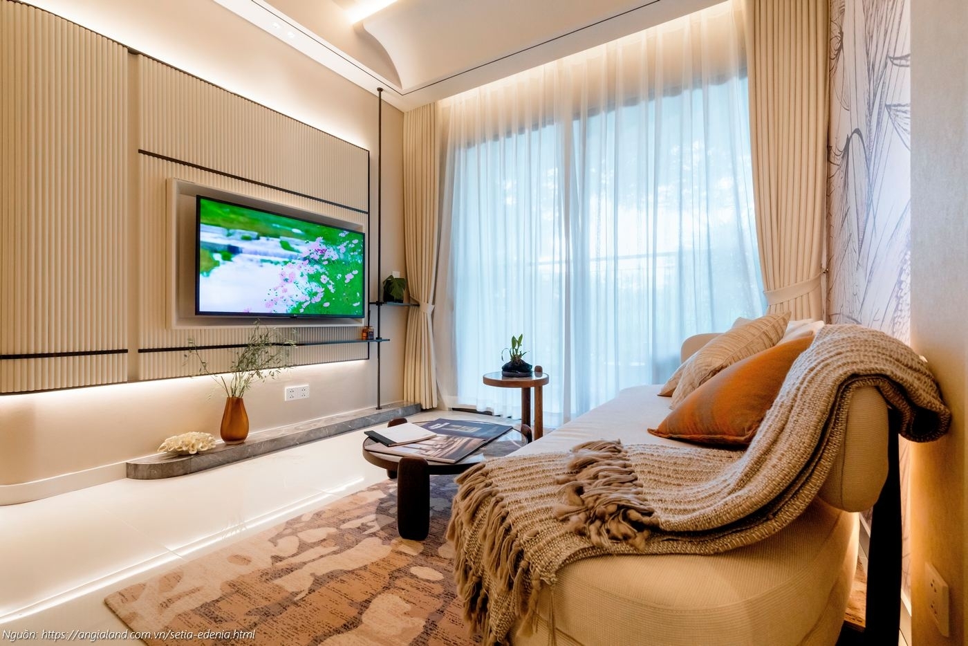 Thiết kế phòng khách nhà mẫu căn hộ Setia Edenia 2PN 2WC (diện tích 73m²) sang trọng