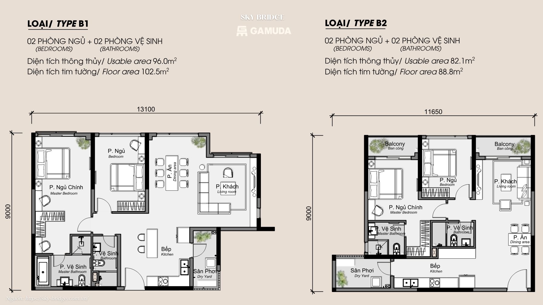 Thiết kế căn hộ hiện đại của Dự án Skybridge By Gamuda Land
