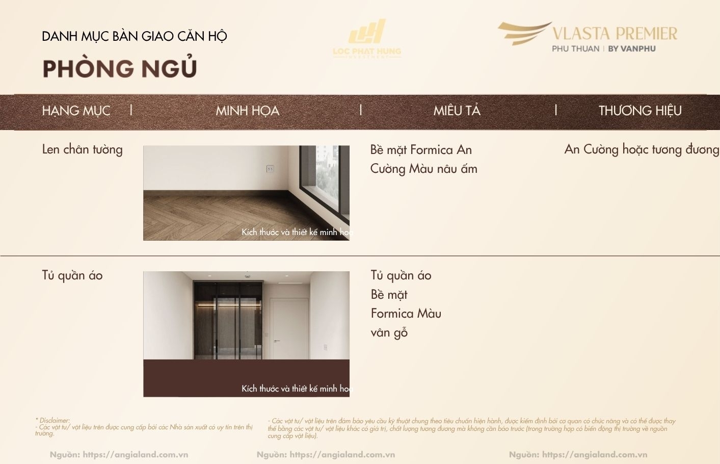 Chi tiết danh mục vật liệu và thiết bị bàn giao hạng sang dự án Vlasta Premier