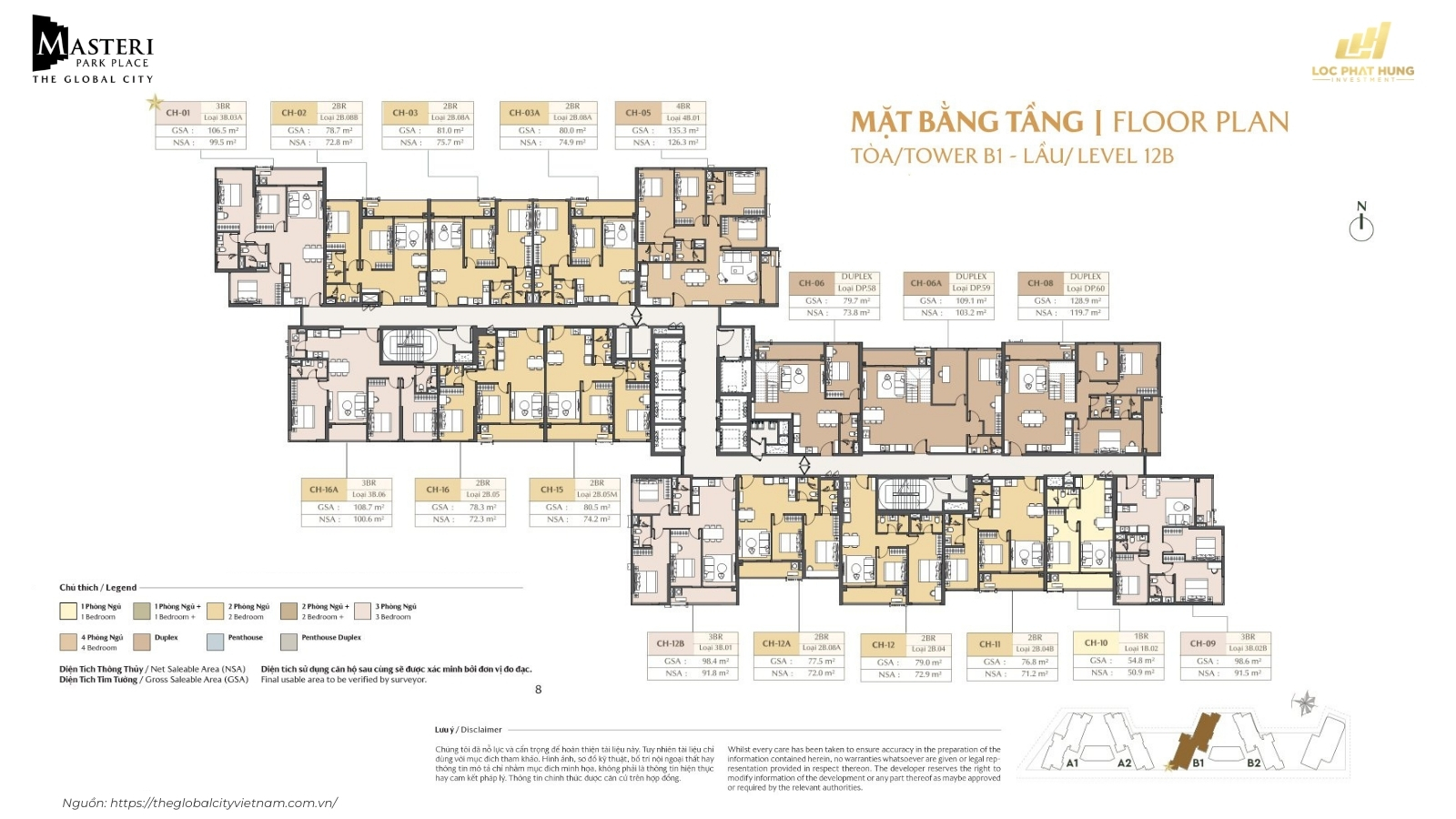 Mặt bằng tầng điển hình Masteri Park Place
