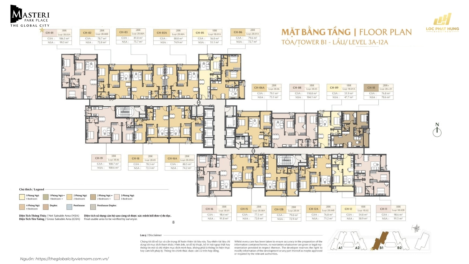 Mặt bằng tầng điển hình Masteri Park Place