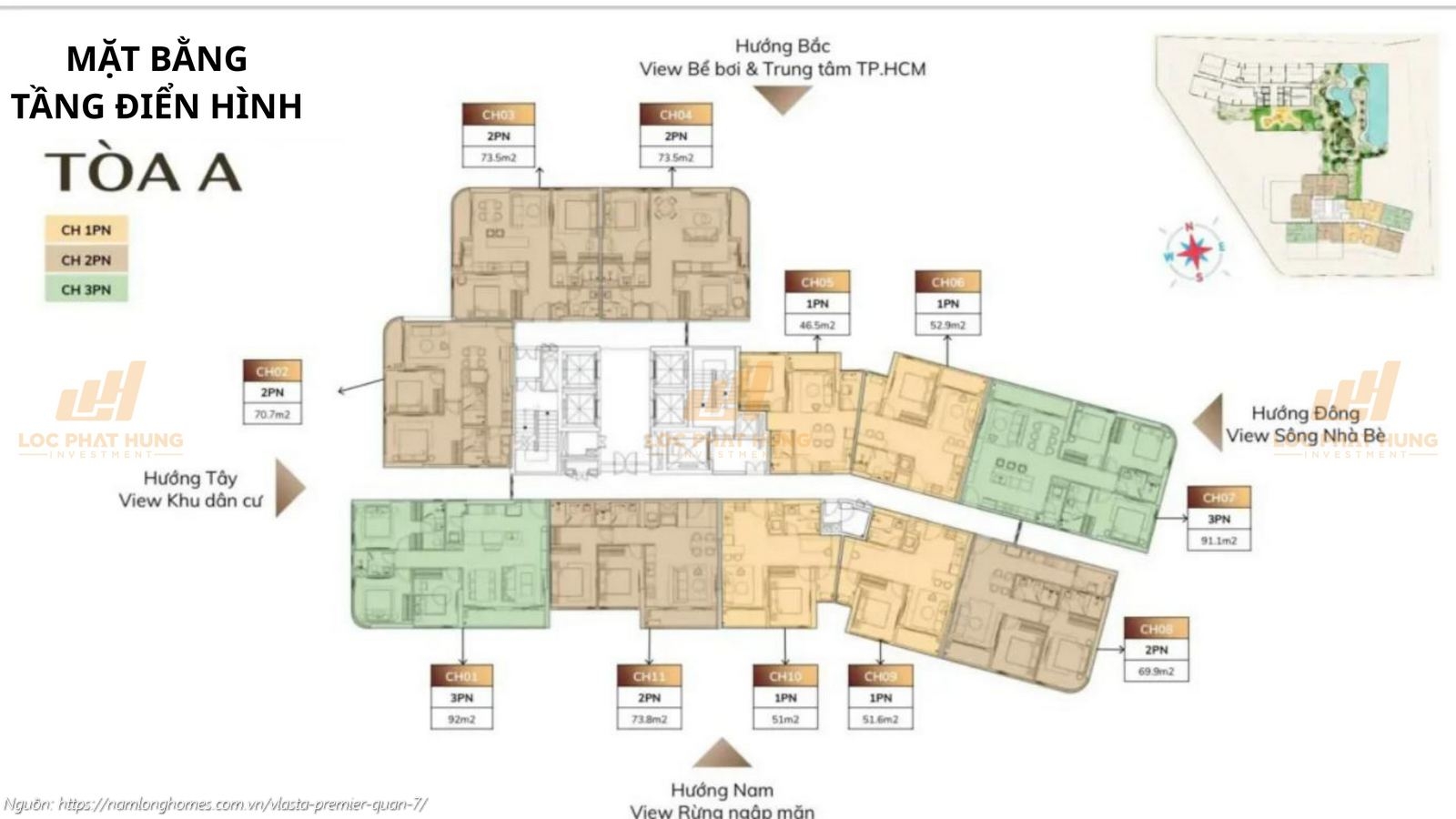 Mặt bằng tầng điển hình tòa A dự án căn hộ chung cư Vlasta Premier Quận 7