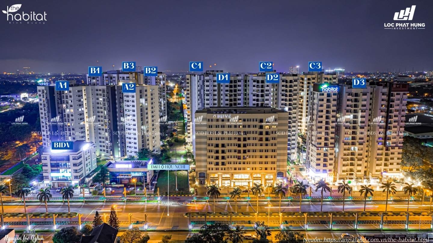 Phối cảnh tổng thể về đêm dự án The Habitat Bình Dương 