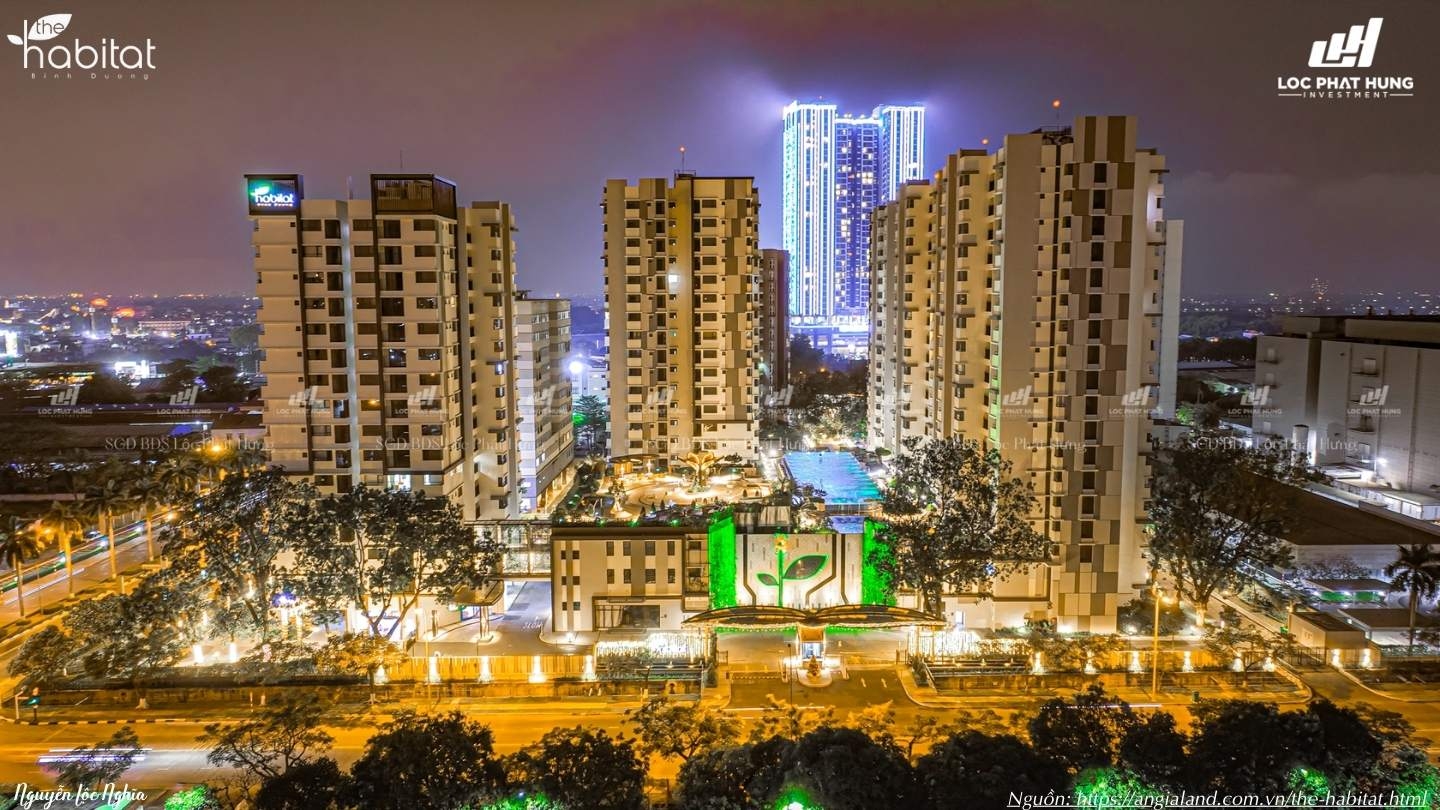 Phối cảnh tổng thể về đêm dự án The Habitat Bình Dương