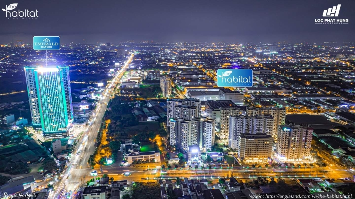 Phối cảnh tổng thể về đêm dự án The Habitat Bình Dương