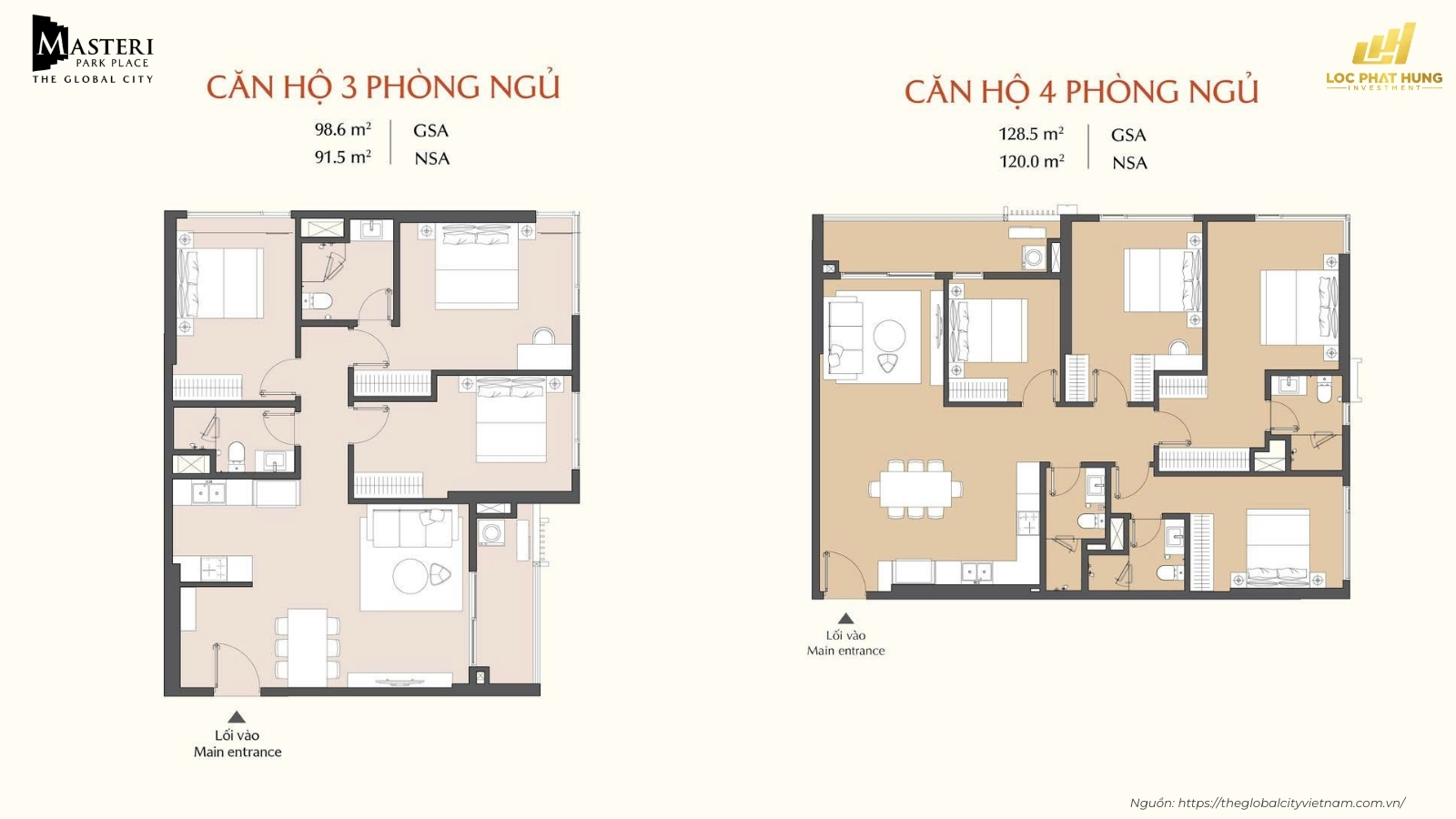 Thiết kế chi tiết căn hộ 3 và 4PN Masteri Park Place