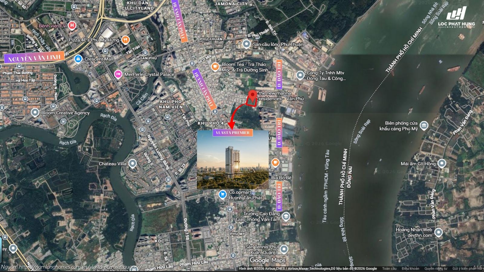 Vị trí thực tế dự án căn hộ chung cư Vlasta Premier mặt tiền đường Đào Trí, Phường Phú Thuận, Quận 7
