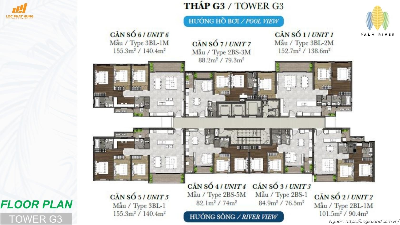 Mặt bằng tầng điển hình dự án Palm River Quận 2