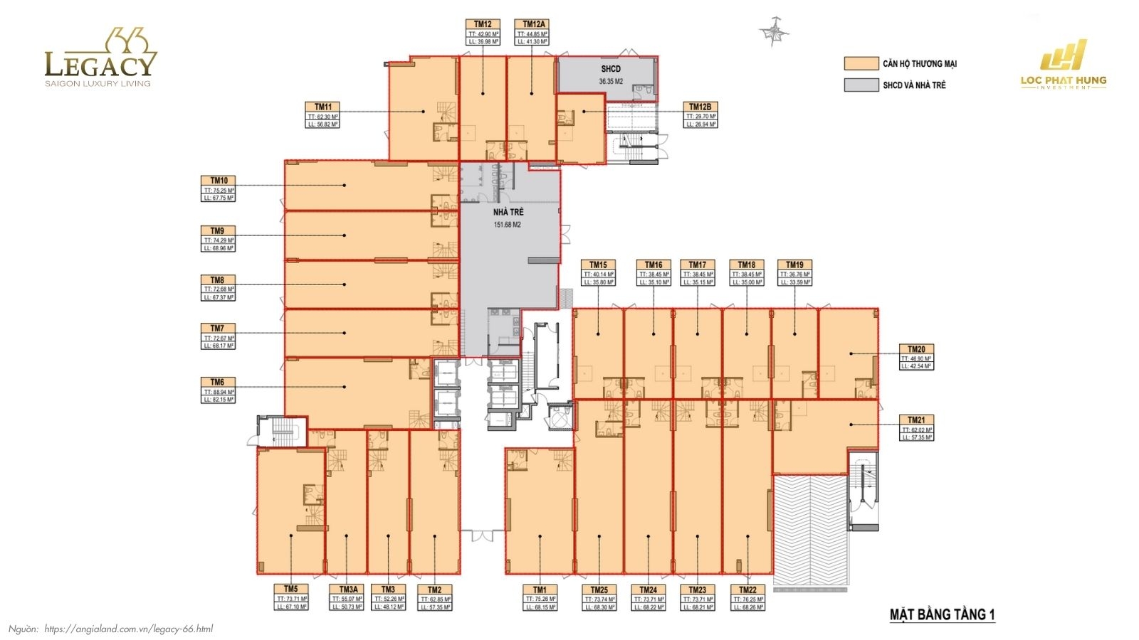 Mặt bằng tầng điển hình Chung cư Legacy 66 | Tân Thành Group