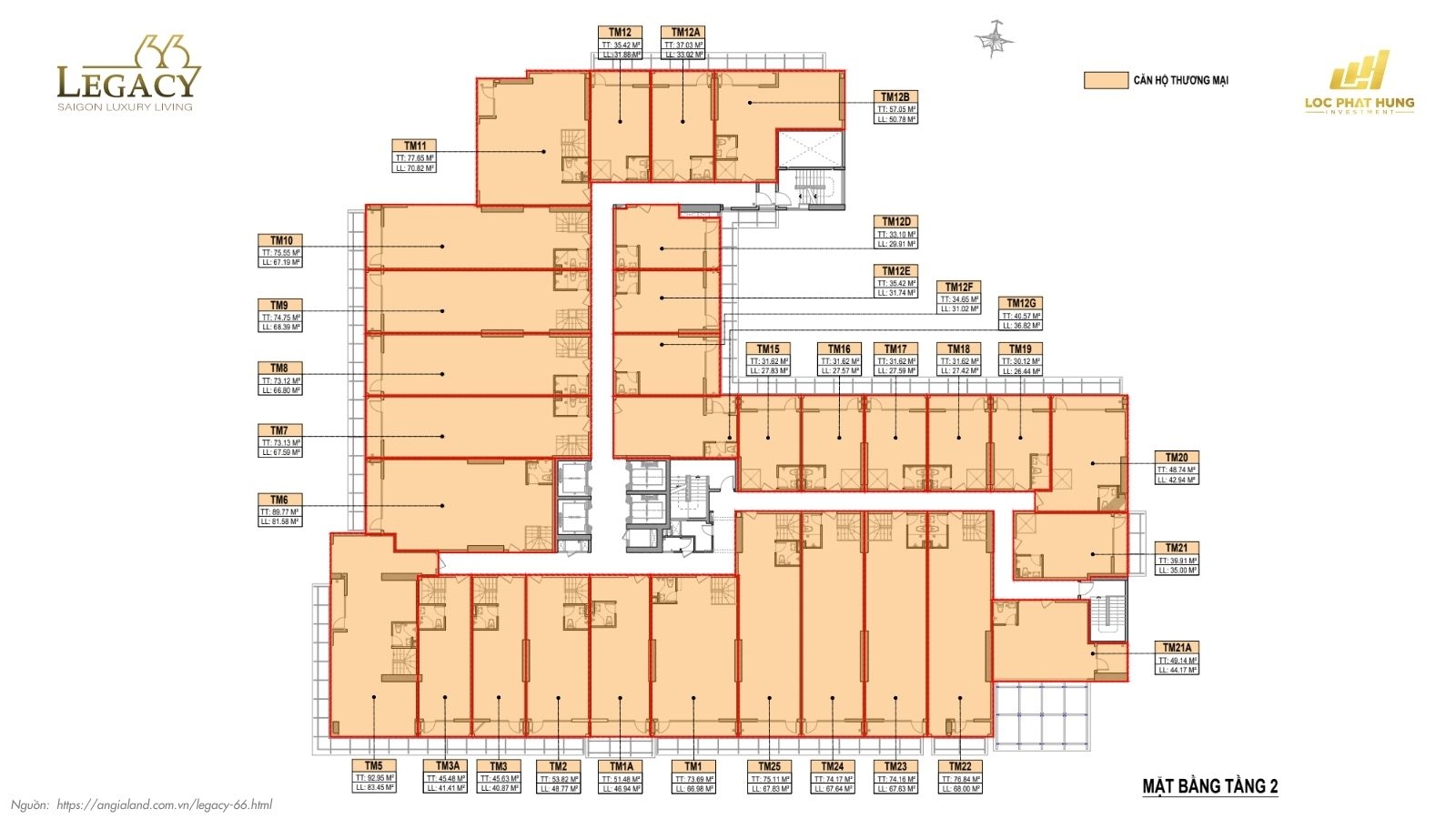 Mặt bằng tầng điển hình Chung cư Legacy 66 | Tân Thành Group