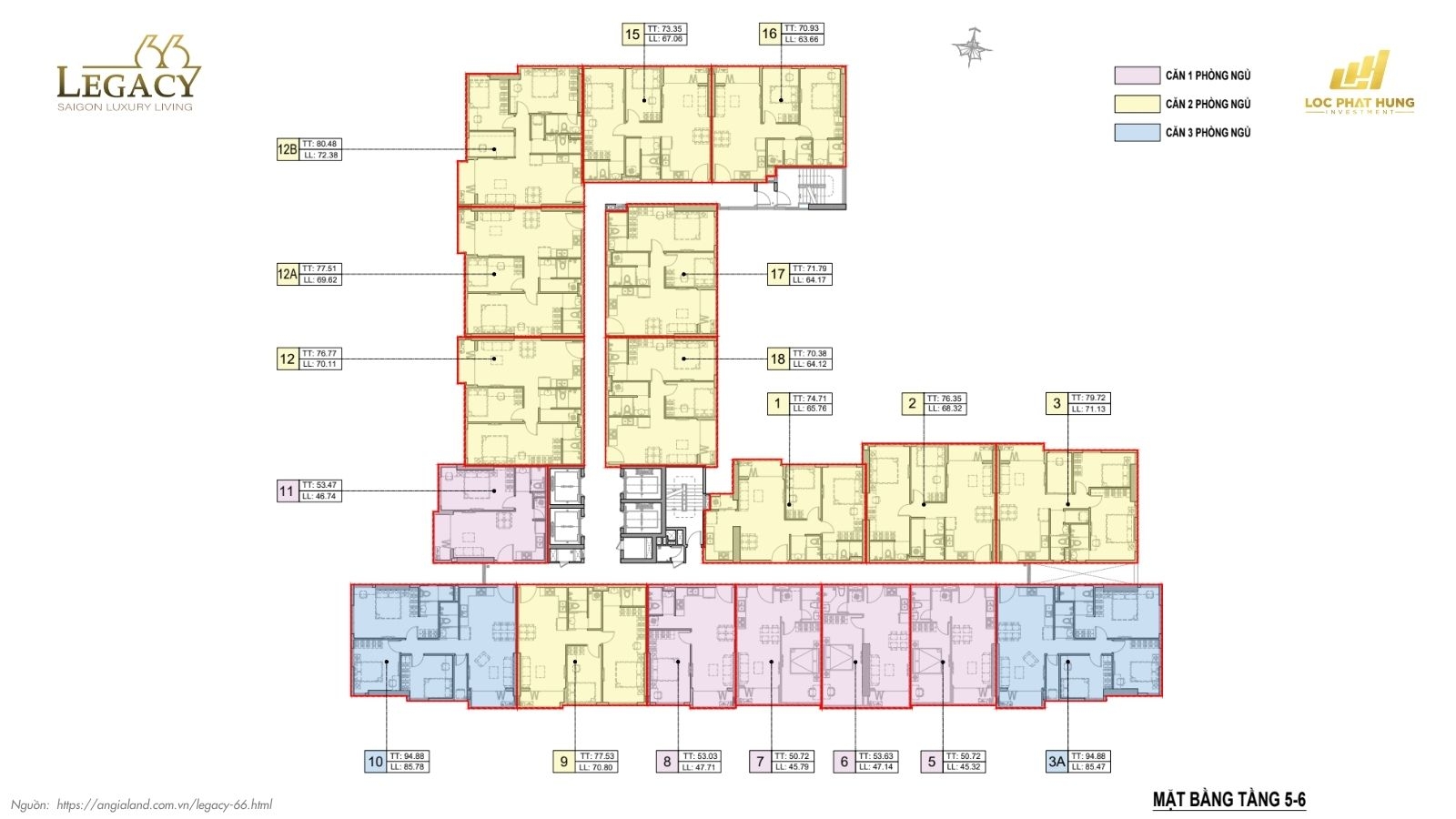 Mặt bằng tầng điển hình Chung cư Legacy 66 | Tân Thành Group