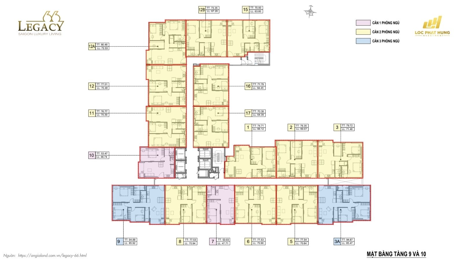 Mặt bằng tầng điển hình Chung cư Legacy 66 | Tân Thành Group