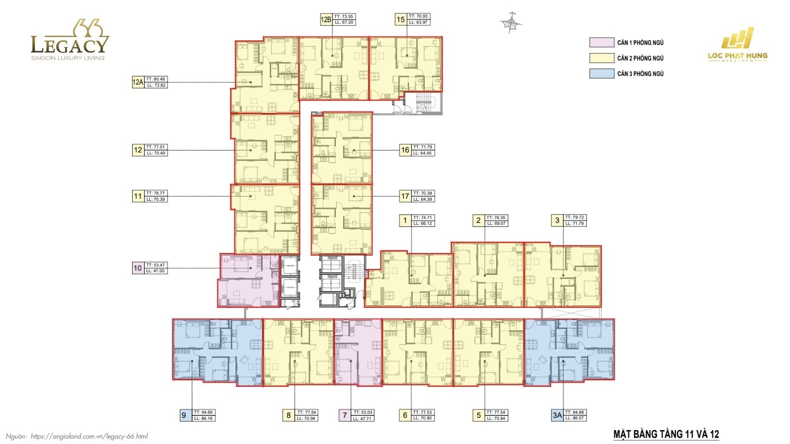 Mặt bằng tầng điển hình Chung cư Legacy 66 | Tân Thành Group