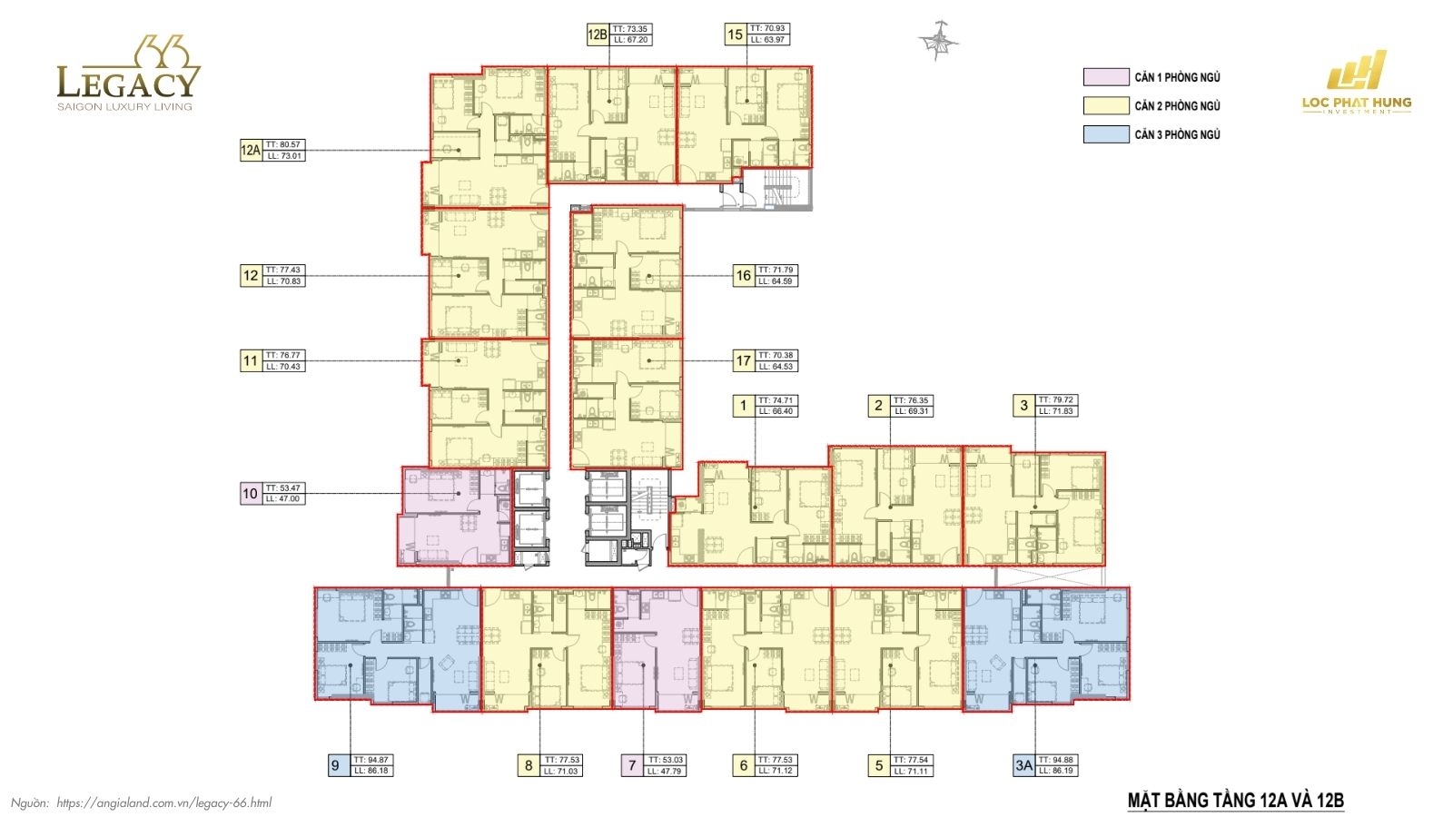 Mặt bằng tầng điển hình Chung cư Legacy 66 | Tân Thành Group