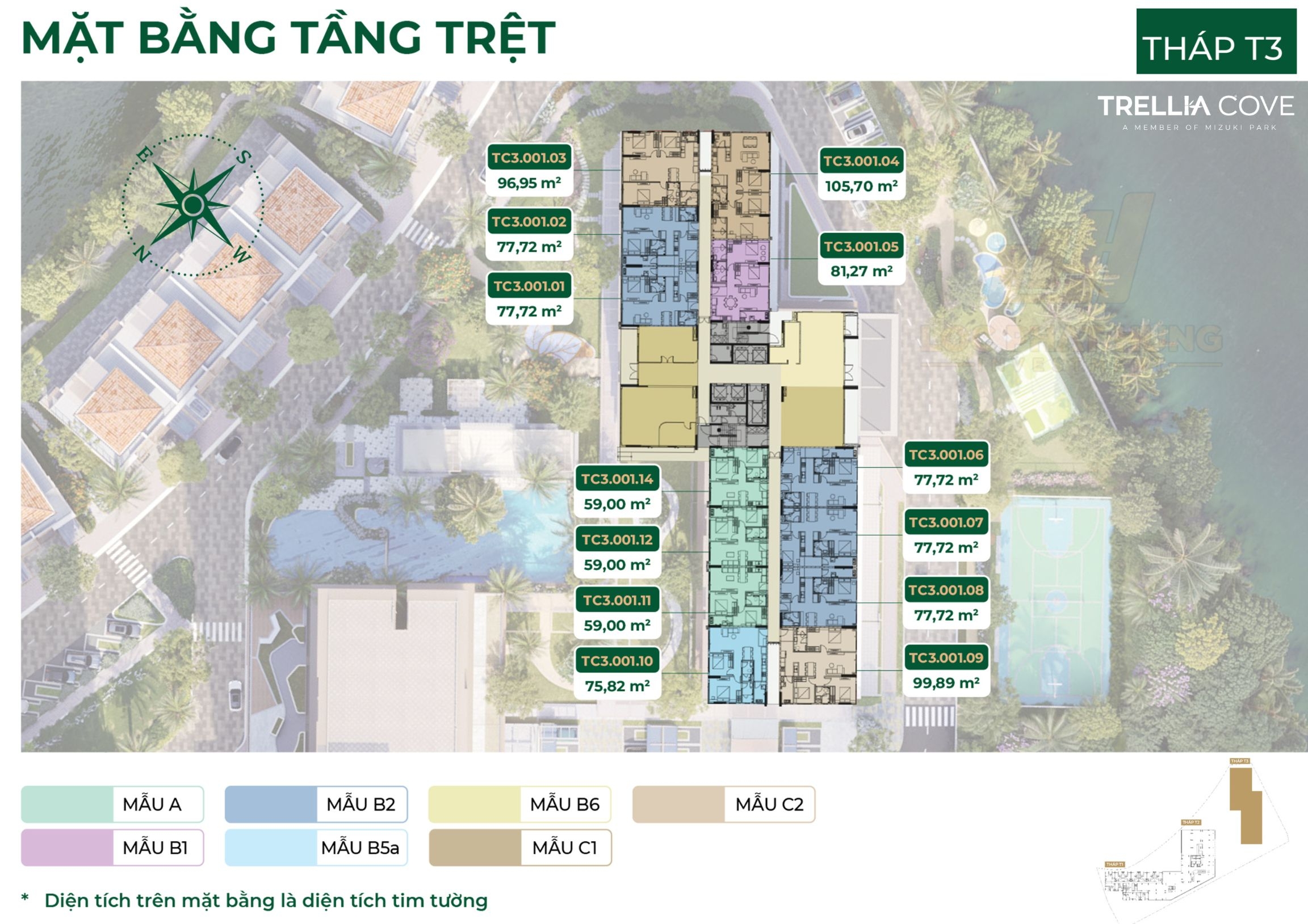 Mặt bằng tầng điển hình tháp TC3 căn hộ chung cư Trellia Cove Bình Chánh, xã Bình Hưng