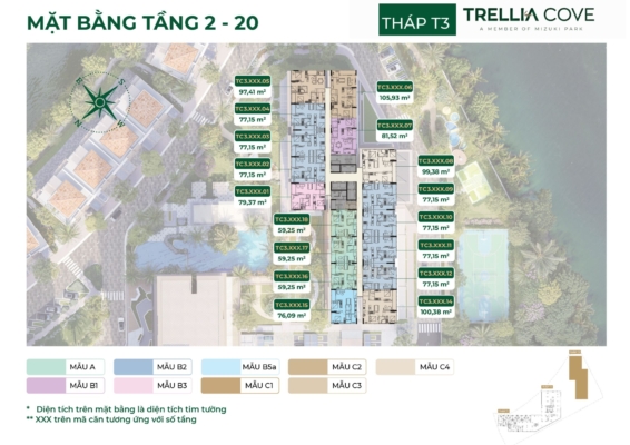 Mặt bằng tầng điển hình tầng 2-20 tháp TC3 căn hộ chung cư Trellia Cove Bình Chánh, xã Bình Hưng