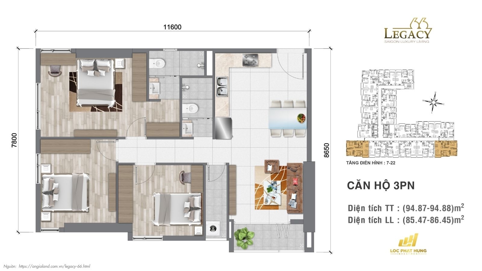 Thiết kế căn hộ | Tầng 7-22 Chung cư Legacy 66, quận 5