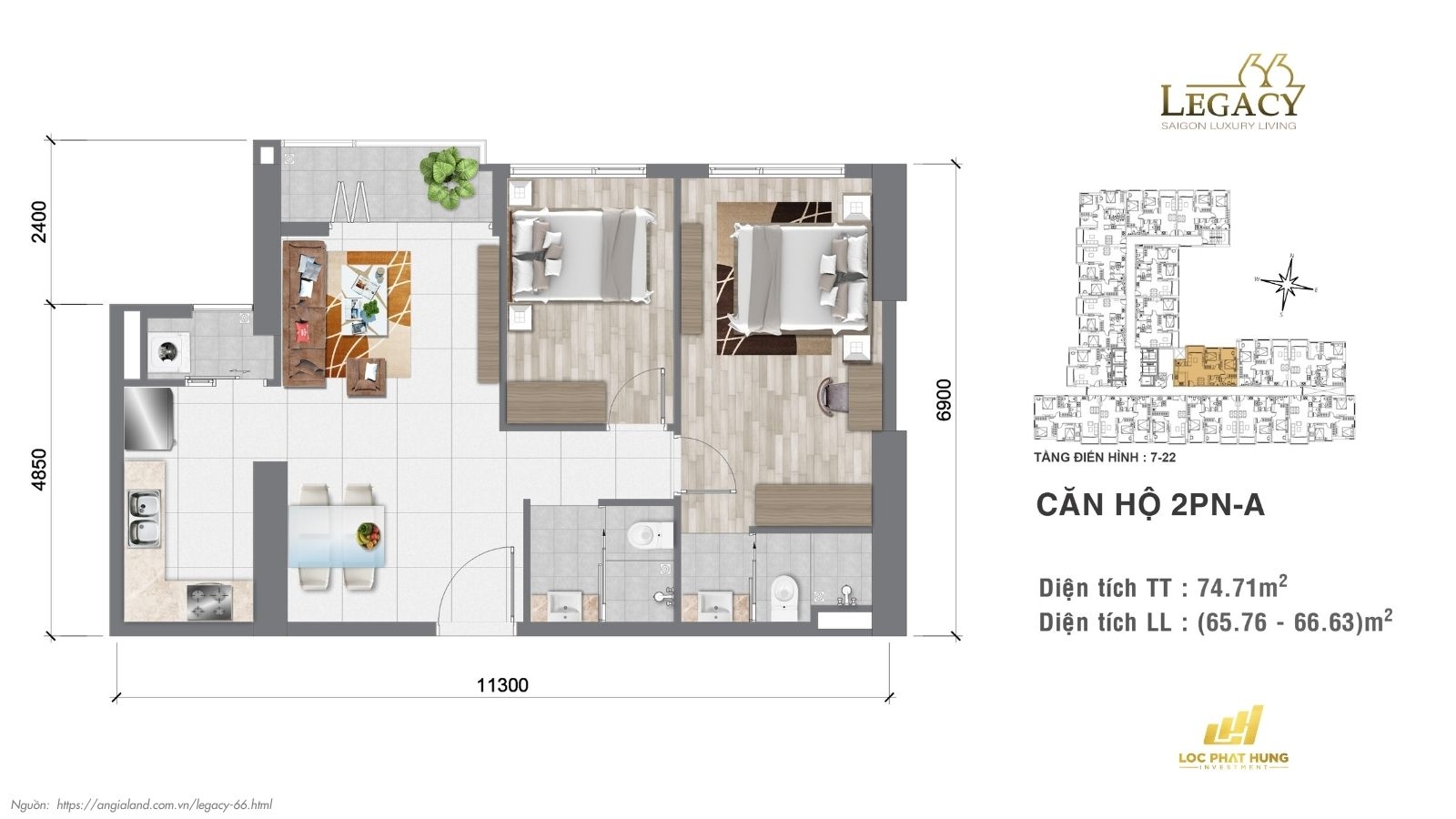 Thiết kế căn hộ | Tầng 7-22 Chung cư Legacy 66, quận 5