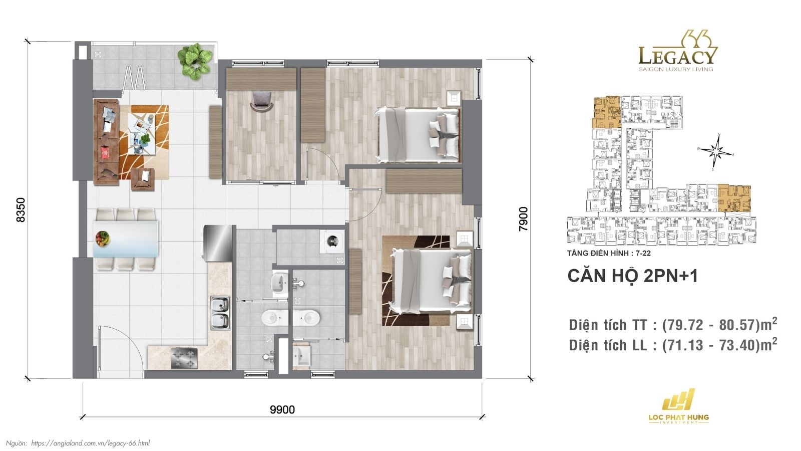 Thiết kế căn hộ | Tầng 7-22 Chung cư Legacy 66, quận 5