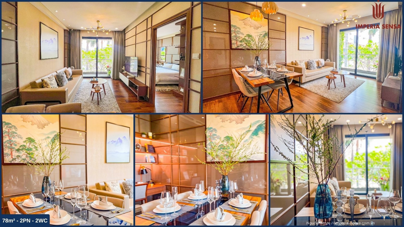 Thiết kế sang trọng căn hộ mẫu 78m2 dự án Imperia Sensa MIK