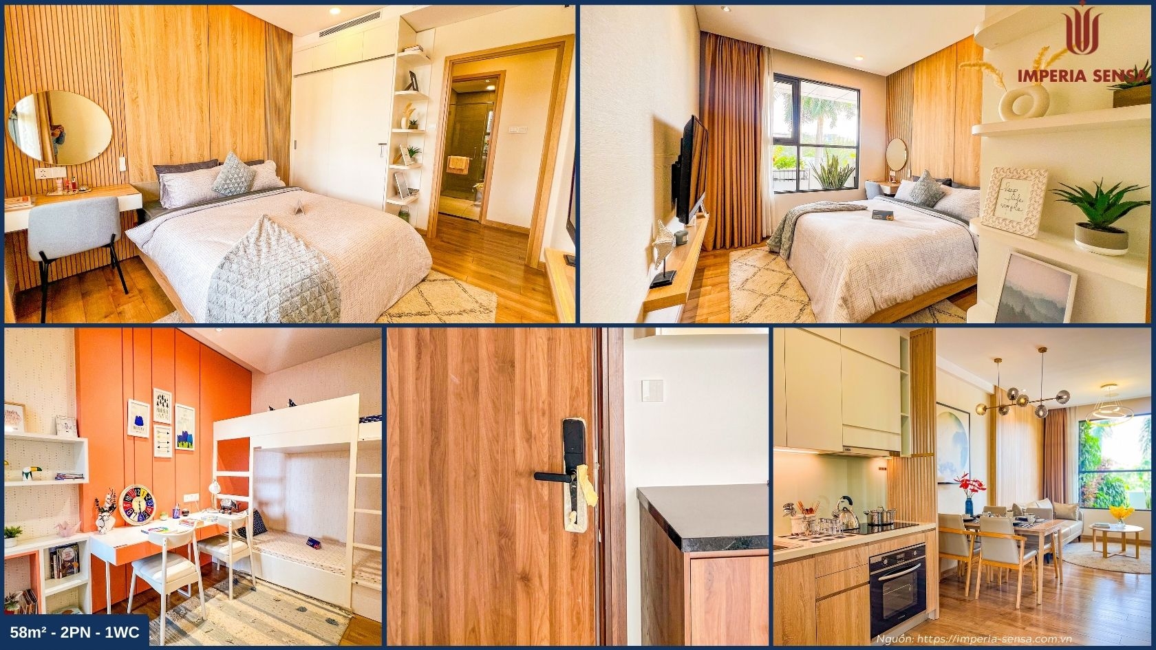 Không gian nội thất căn hộ mẫu 58m2 tại Imperia Sensa MIK
