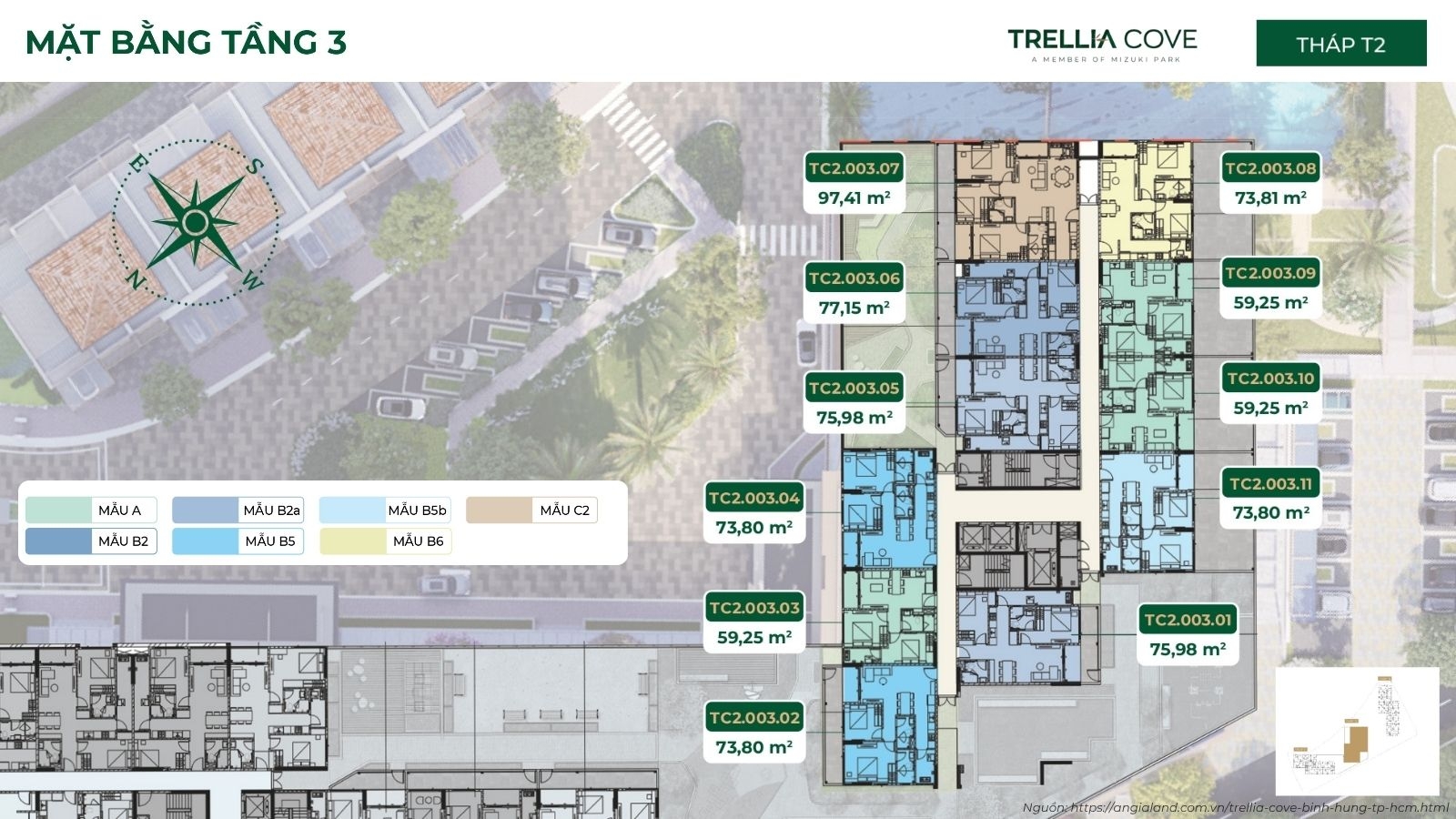 Mặt bằng tháp T2 Trellia Cove
