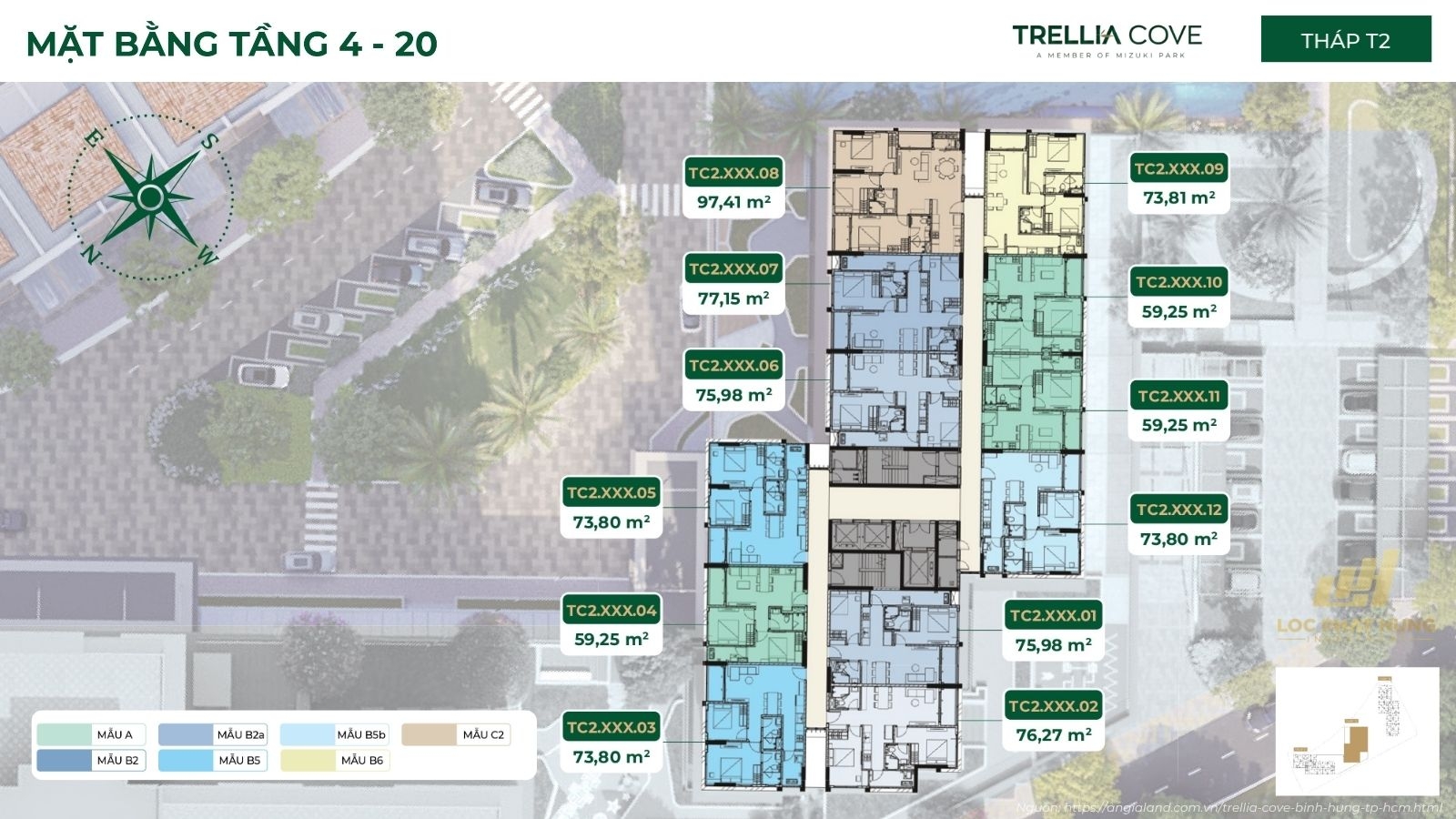 Mặt bằng tháp T2 Trellia Cove