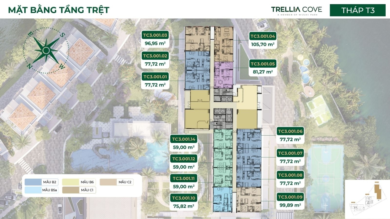 Mặt bằng tháp T3 Trellia Cove