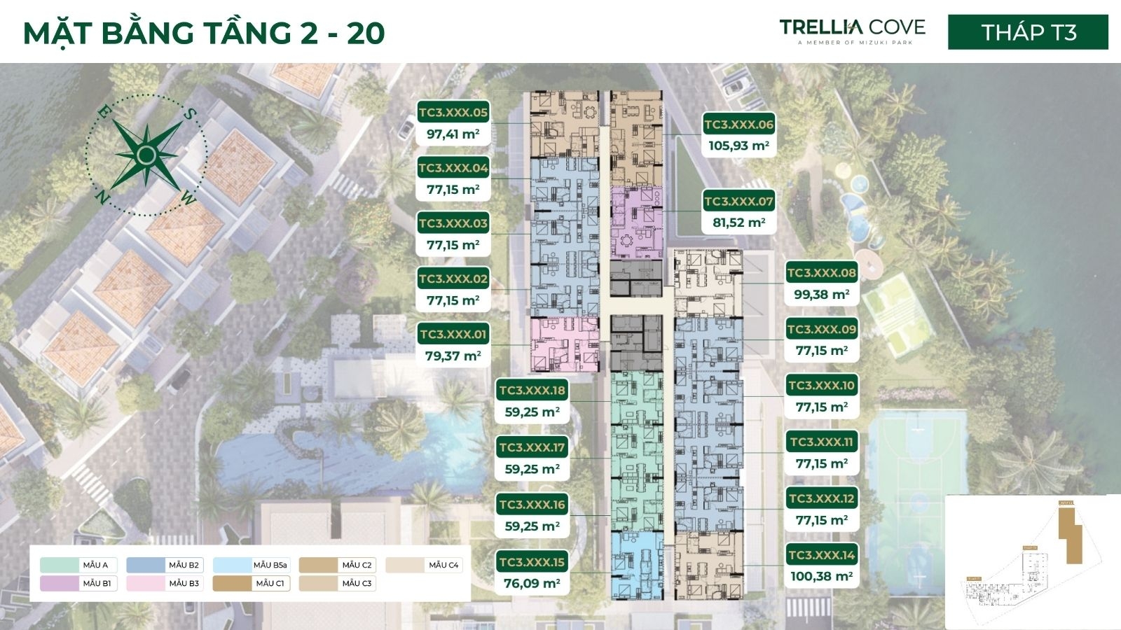 Mặt bằng tháp T3 Trellia Cove