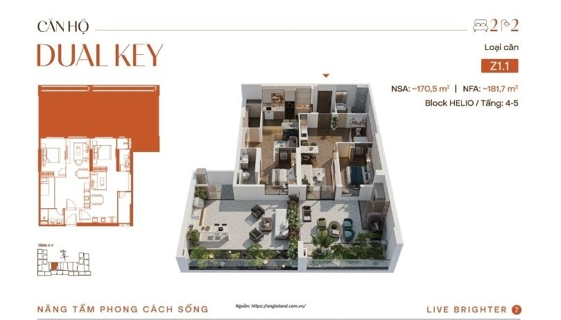 Thiết Kế Mặt Bằng Căn Hộ Dual Key Sky Solis