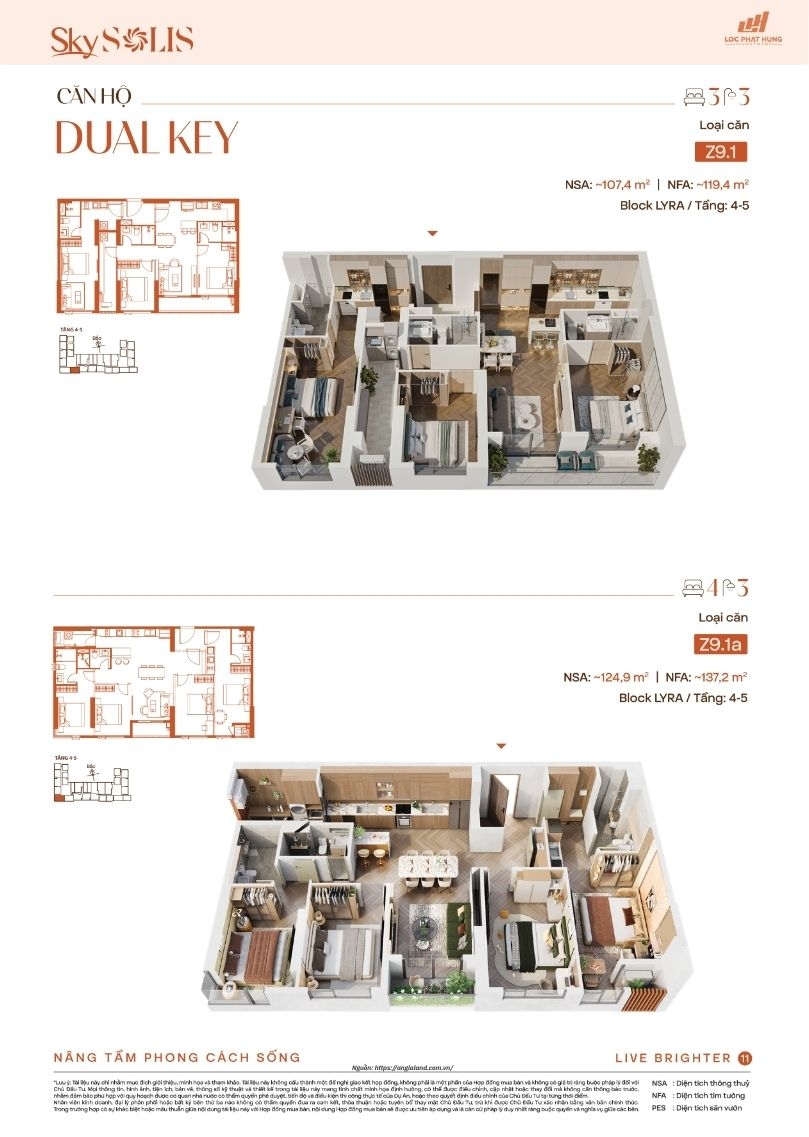 Thiết Kế Mặt Bằng Căn Hộ Dual Key Sky Solis